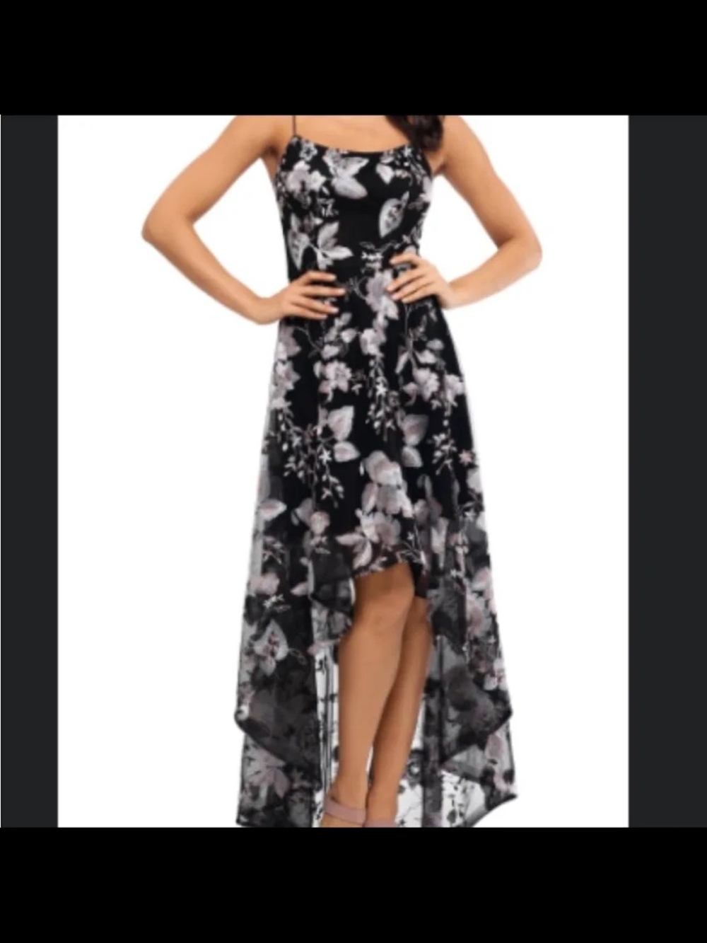 Xscape Black Floral High-Low Evening Dress - Wedding Guest